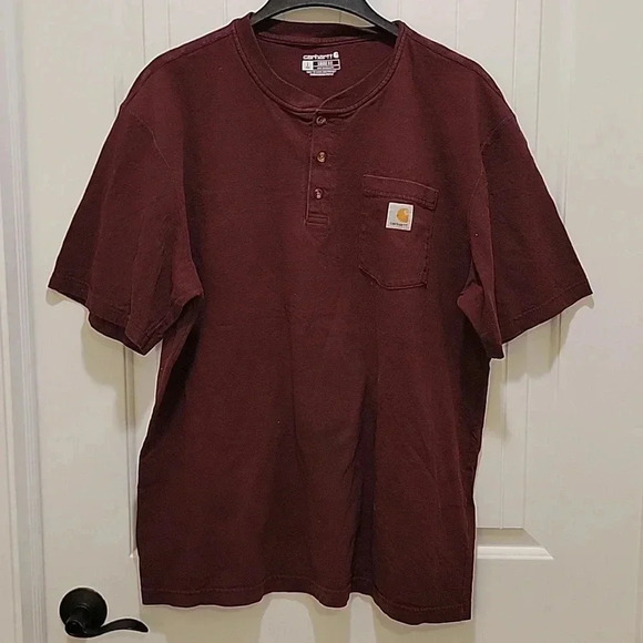 Carhartt Other - Carhartt Pocket Henley Burgundy Tshirt Size Large Tall Loose Fit